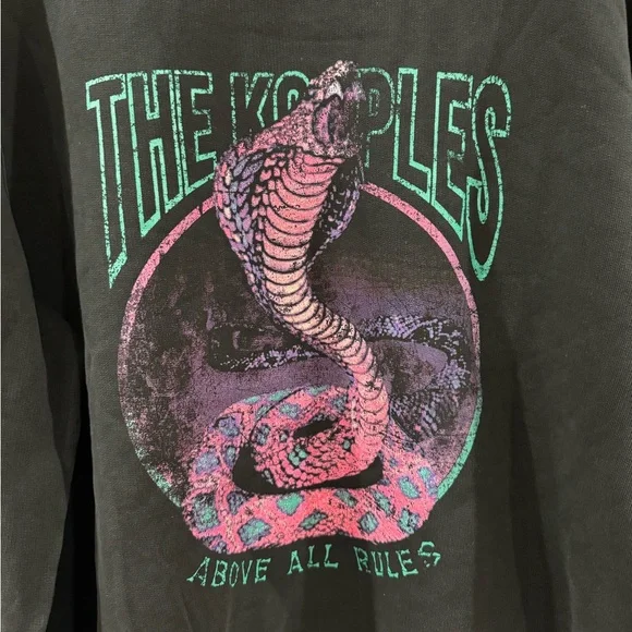 The Kooples graphic cobra print cotton sweatshirt washed black size 3 (L) NWT
